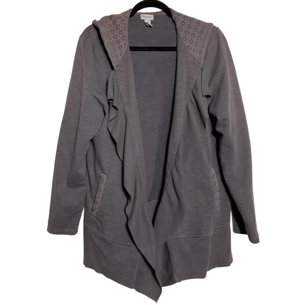 133 Zenergy by Chico's Gray Hooded Open Front Cardigan Size 2 (L, Gray, EUC)